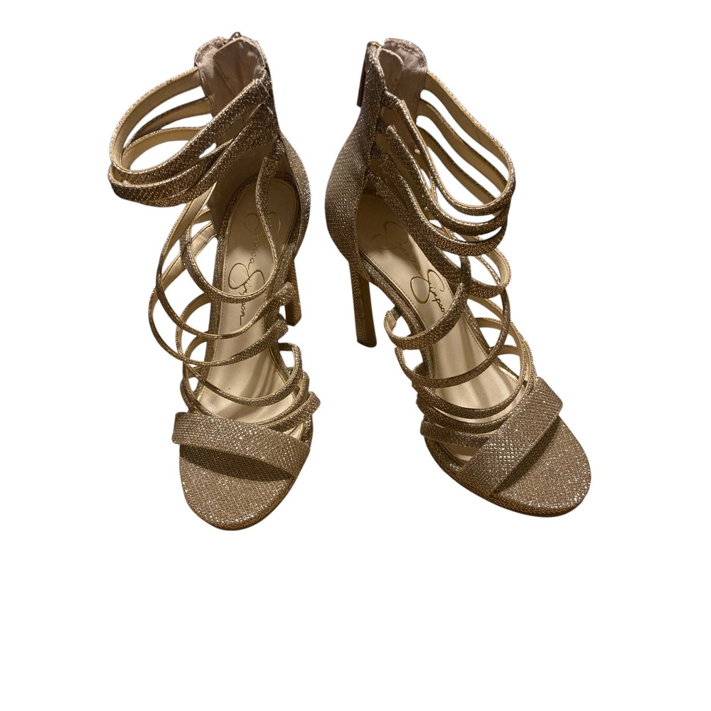 Jessica Simpson Palkaya Gold Glitter Strappy Gladiator Stiletto Heels Size‎ 7M